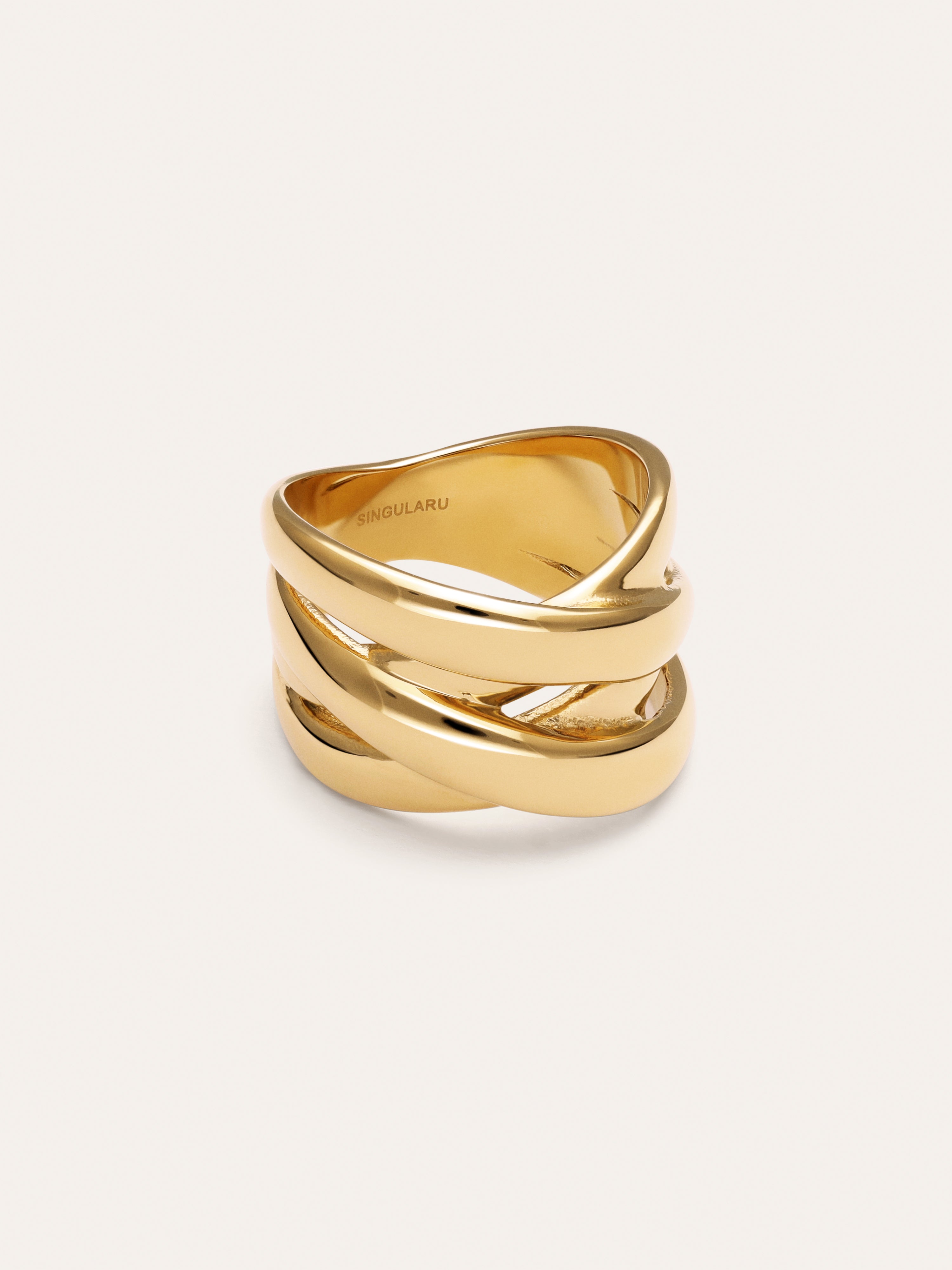 Double Cross Ring, Gold-Plated Steel