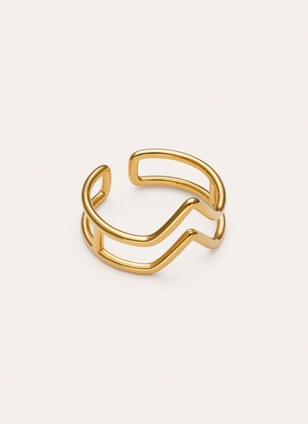 Anillo Double Peak Acero Baño Oro