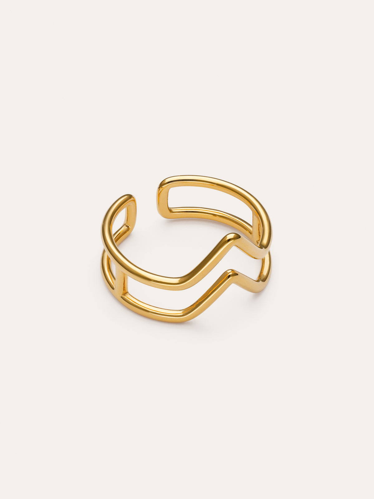 Anillo Double Peak Acero Baño Oro