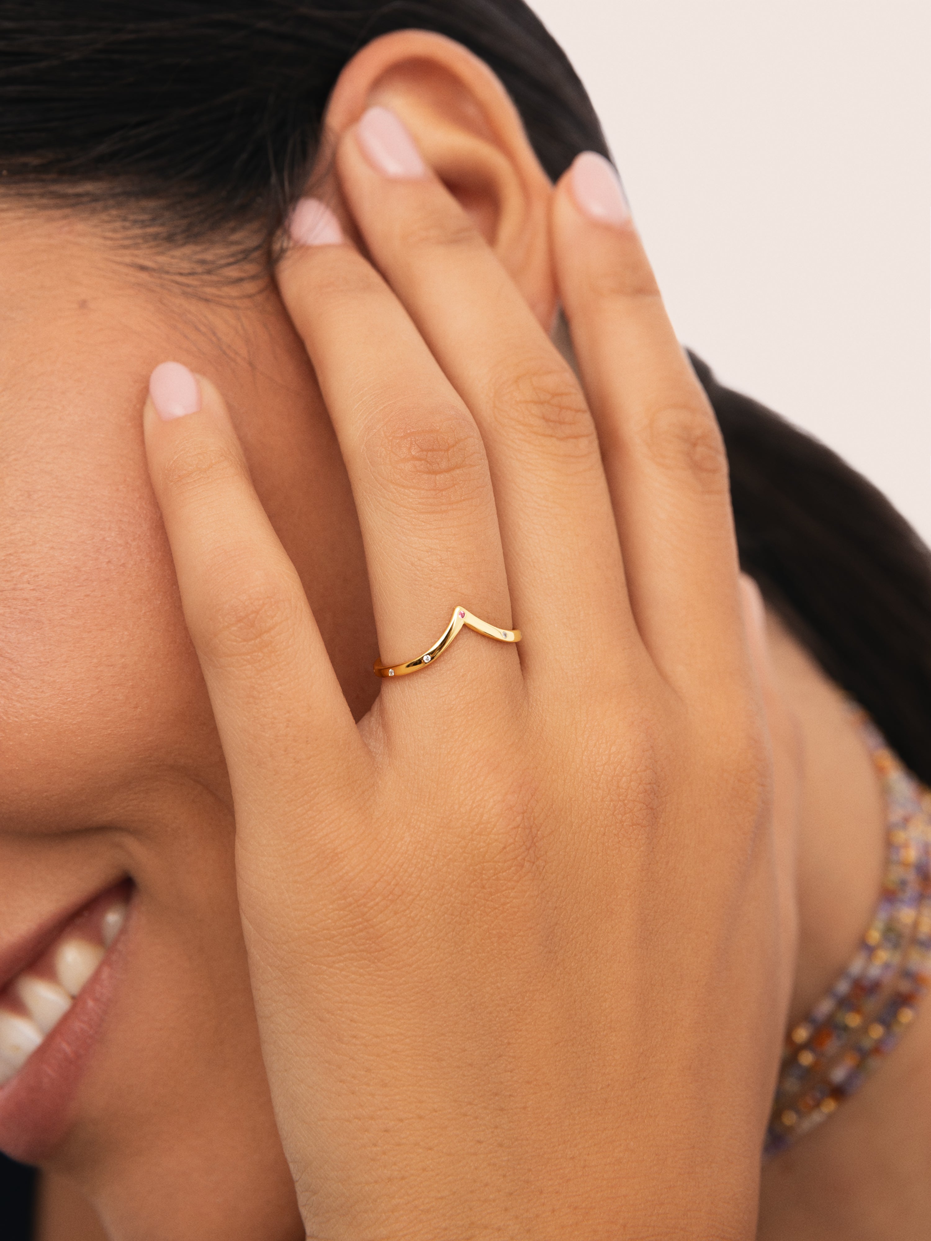 Anillo Doble Peak Pink Plata Baño Oro
