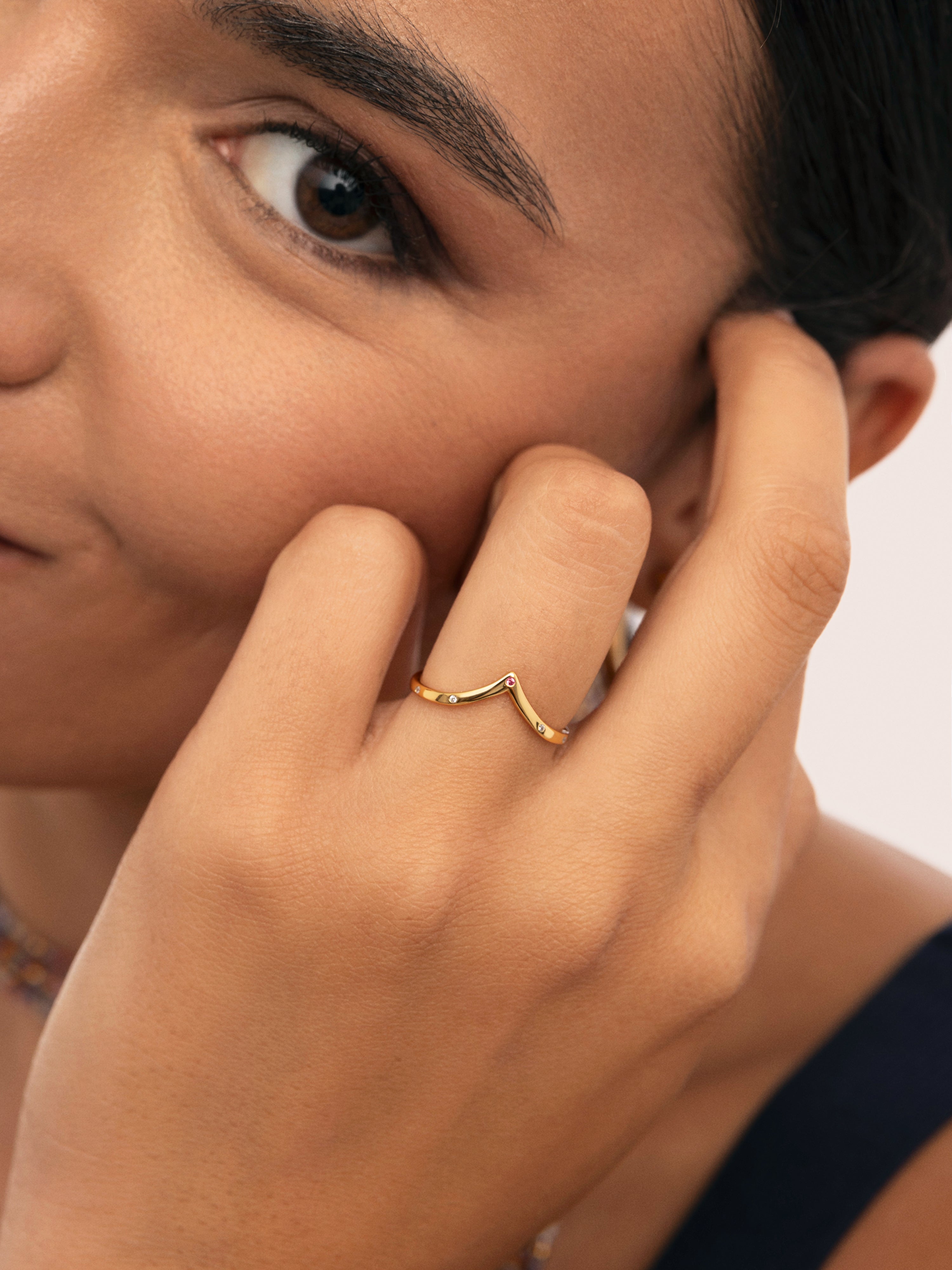 Anillo Doble Peak Pink Plata Baño Oro