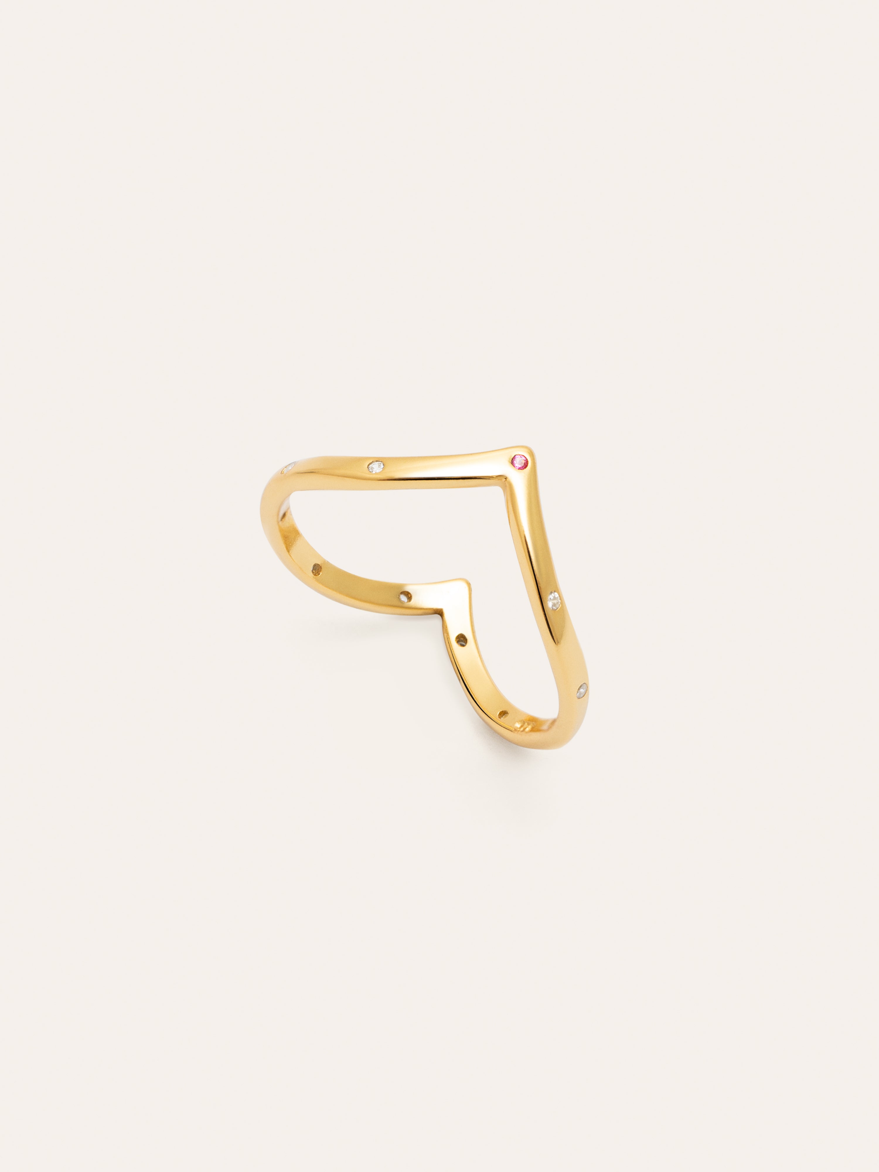 Anillo Doble Peak Pink Plata Baño Oro