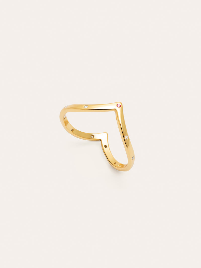Double Peak Pink Ring Silver Gold Plated