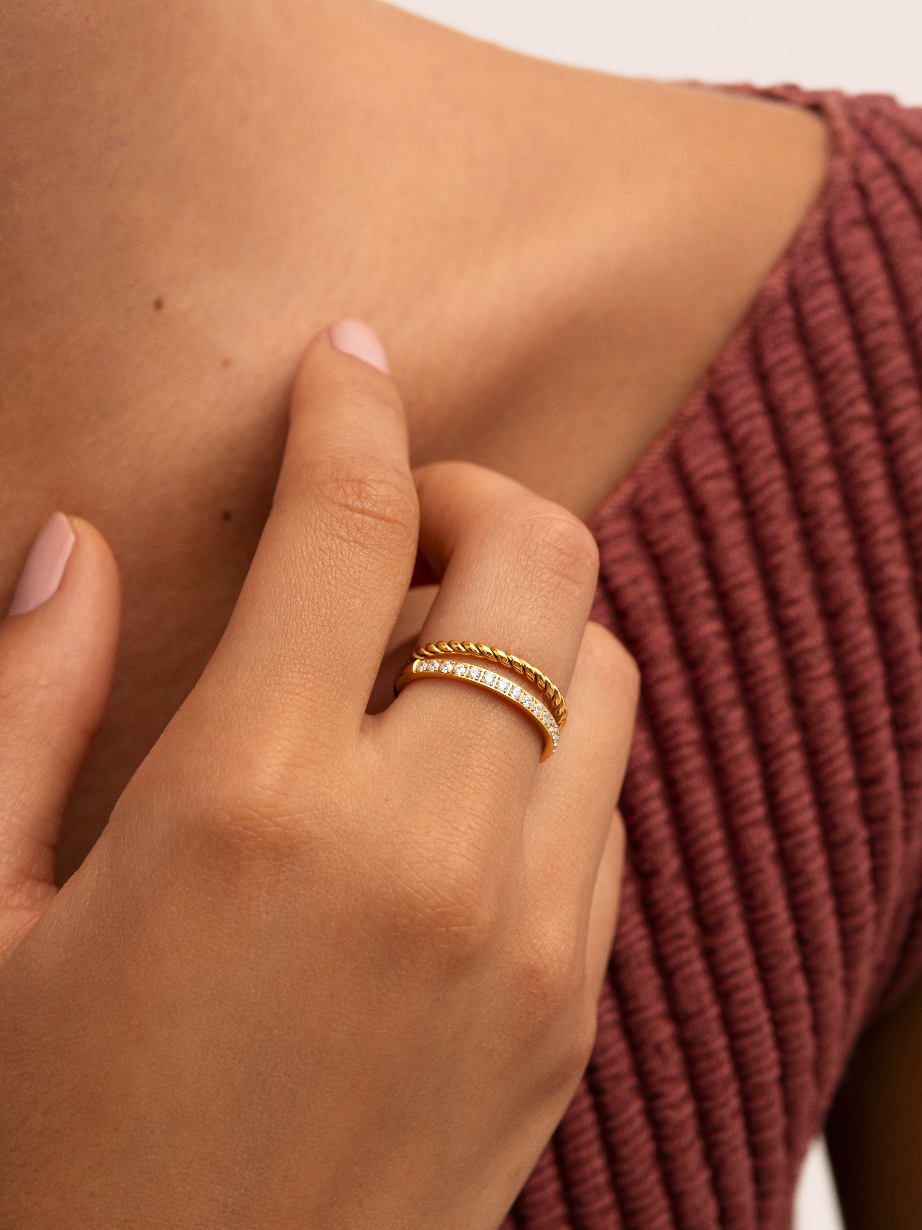 Doble Tressia Spark Stainless Steel Gold Ring 