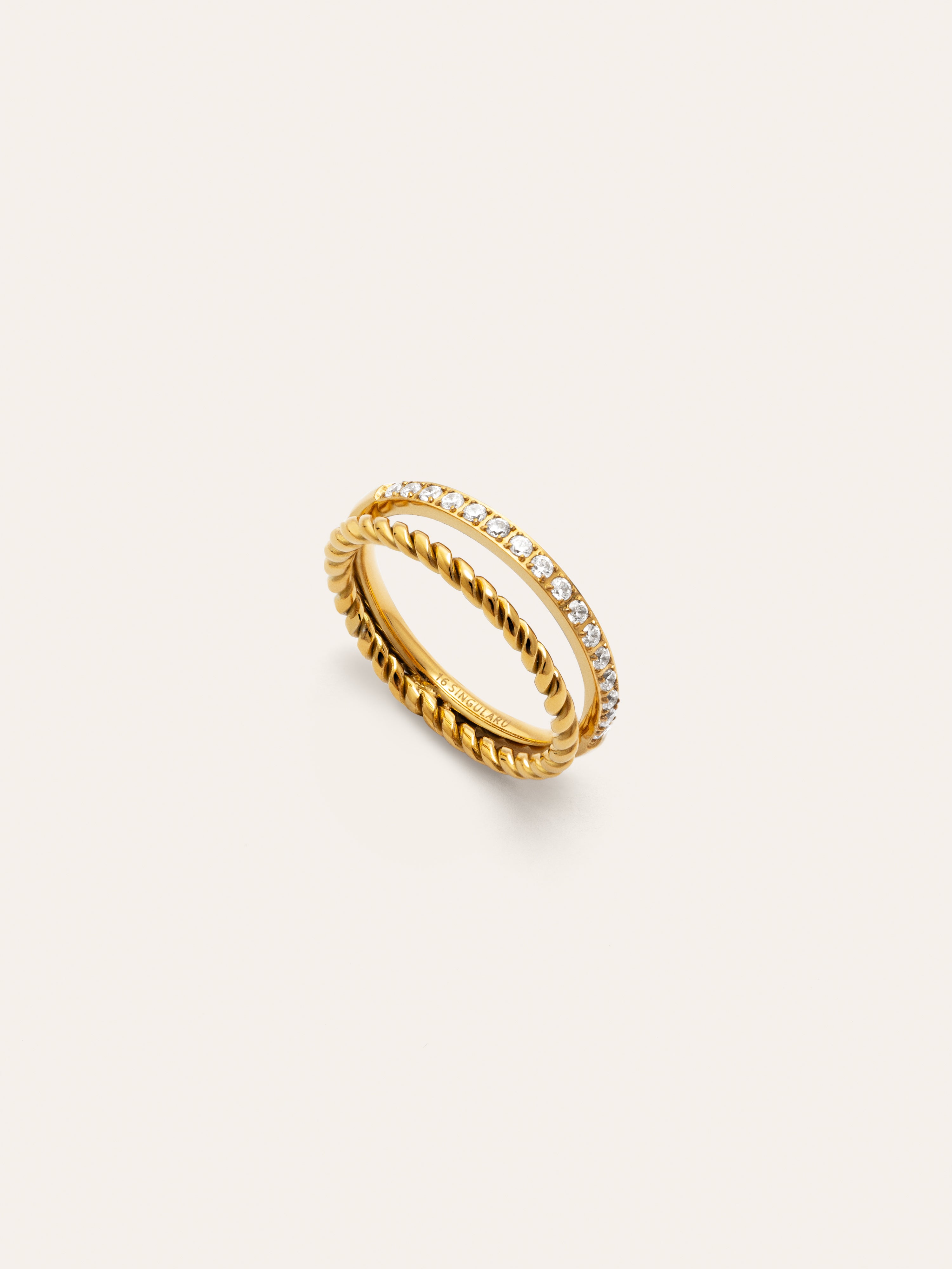 Doble Tressia Spark Stainless Steel Gold Ring 