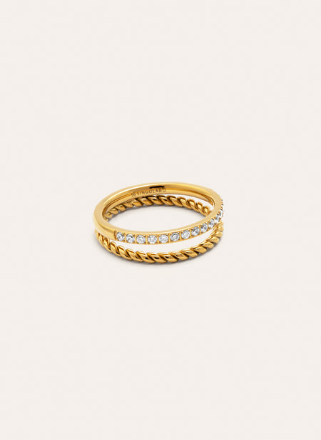 Doble Tressia Spark Stainless Steel Gold Ring 