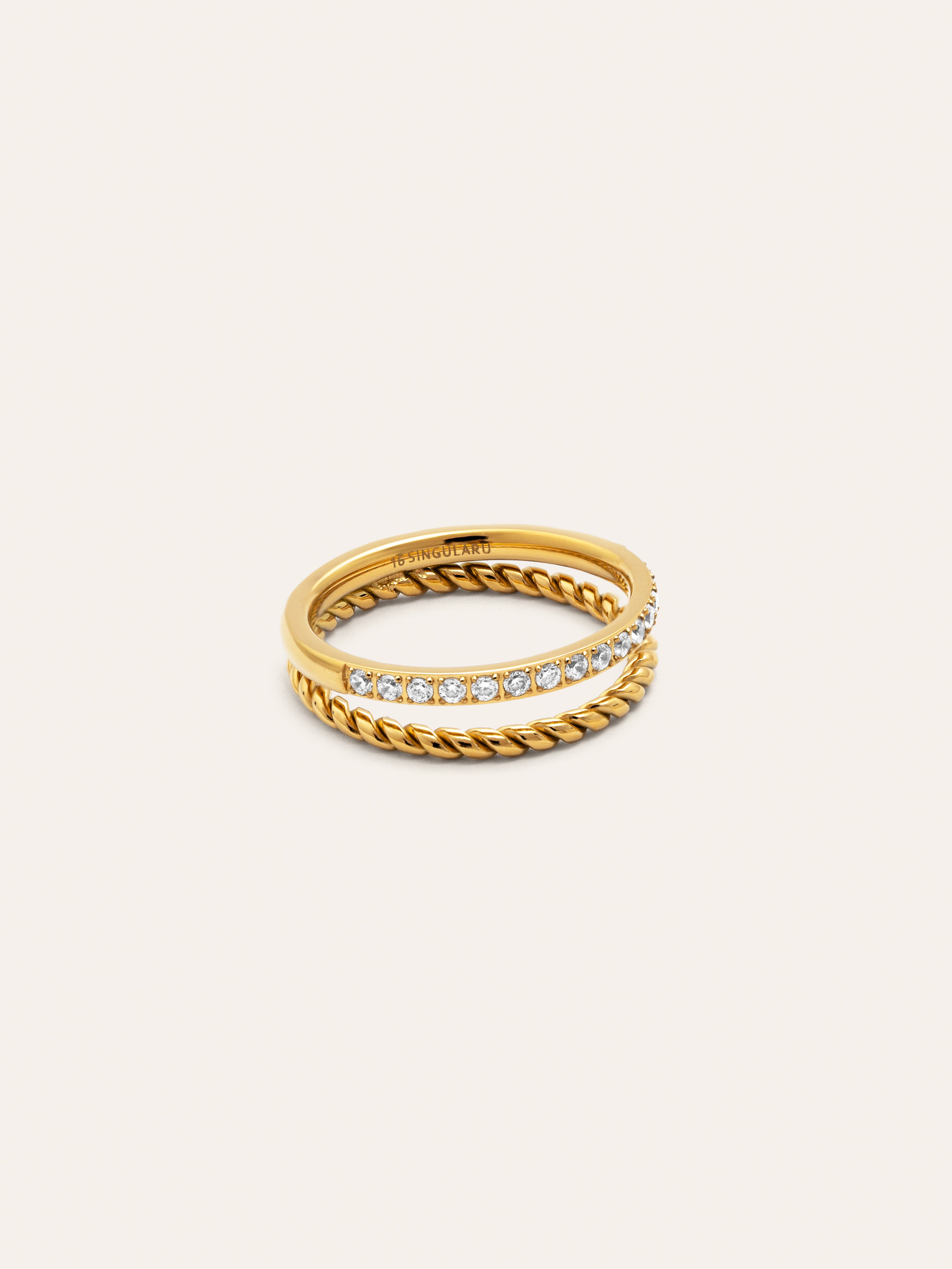 Doble Tressia Spark Stainless Steel Gold Ring 