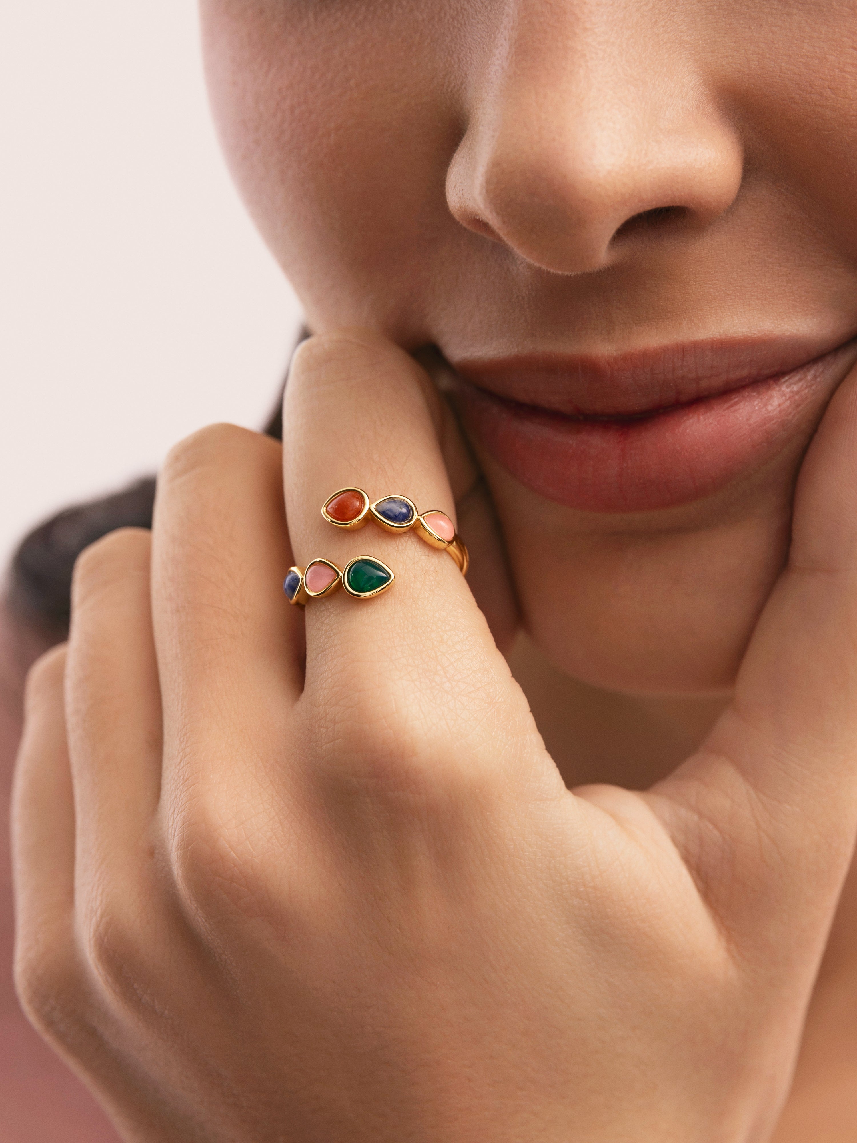 Anillo Gota Stones Baño Oro