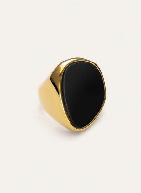 Anillo Ibiza Black Acero Baño Oro