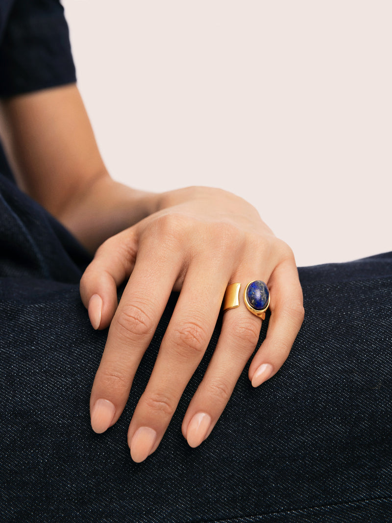 Índigo Blue Stainless Steel Gold Ring 