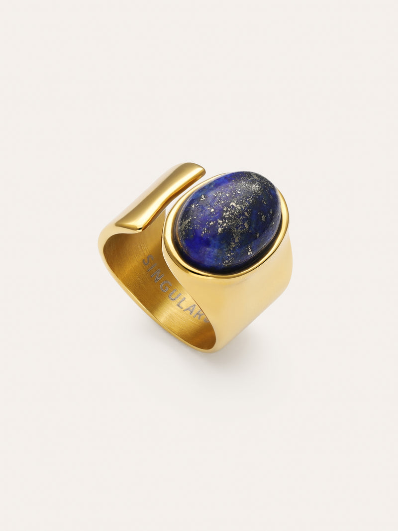 Índigo Blue Stainless Steel Gold Ring 