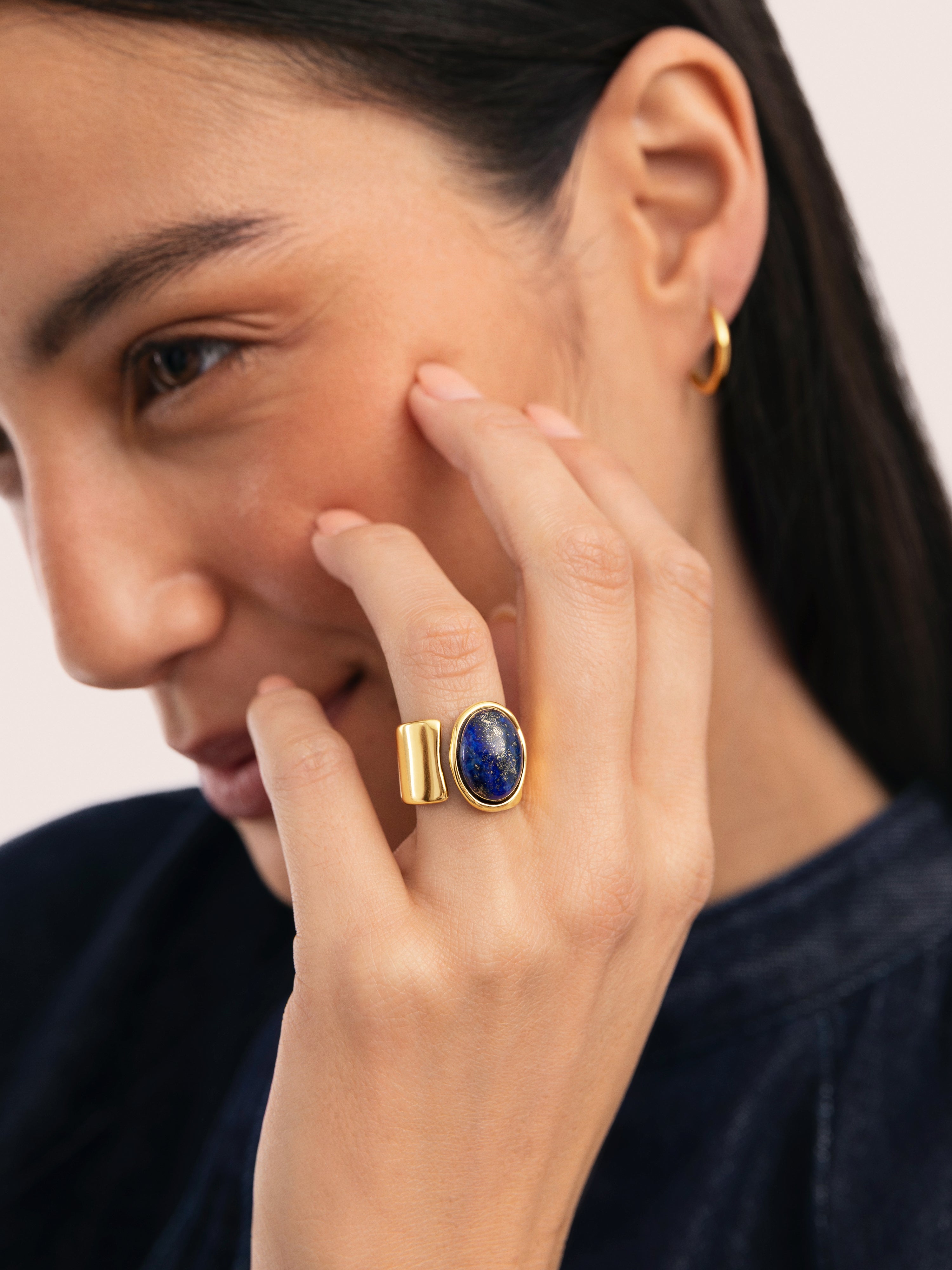 Índigo Blue Stainless Steel Gold Ring 