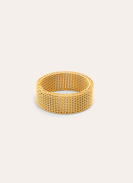 Mesh Stainless Steel Gold Ring 