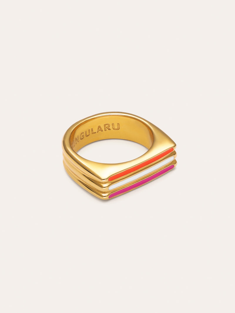 Pixie Lines Enamel Ring Steel Gold Plated