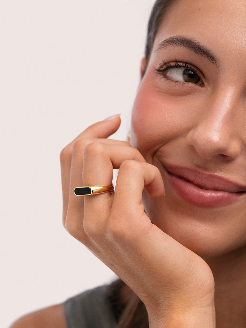 Proa Black Steel Gold-Plated Ring