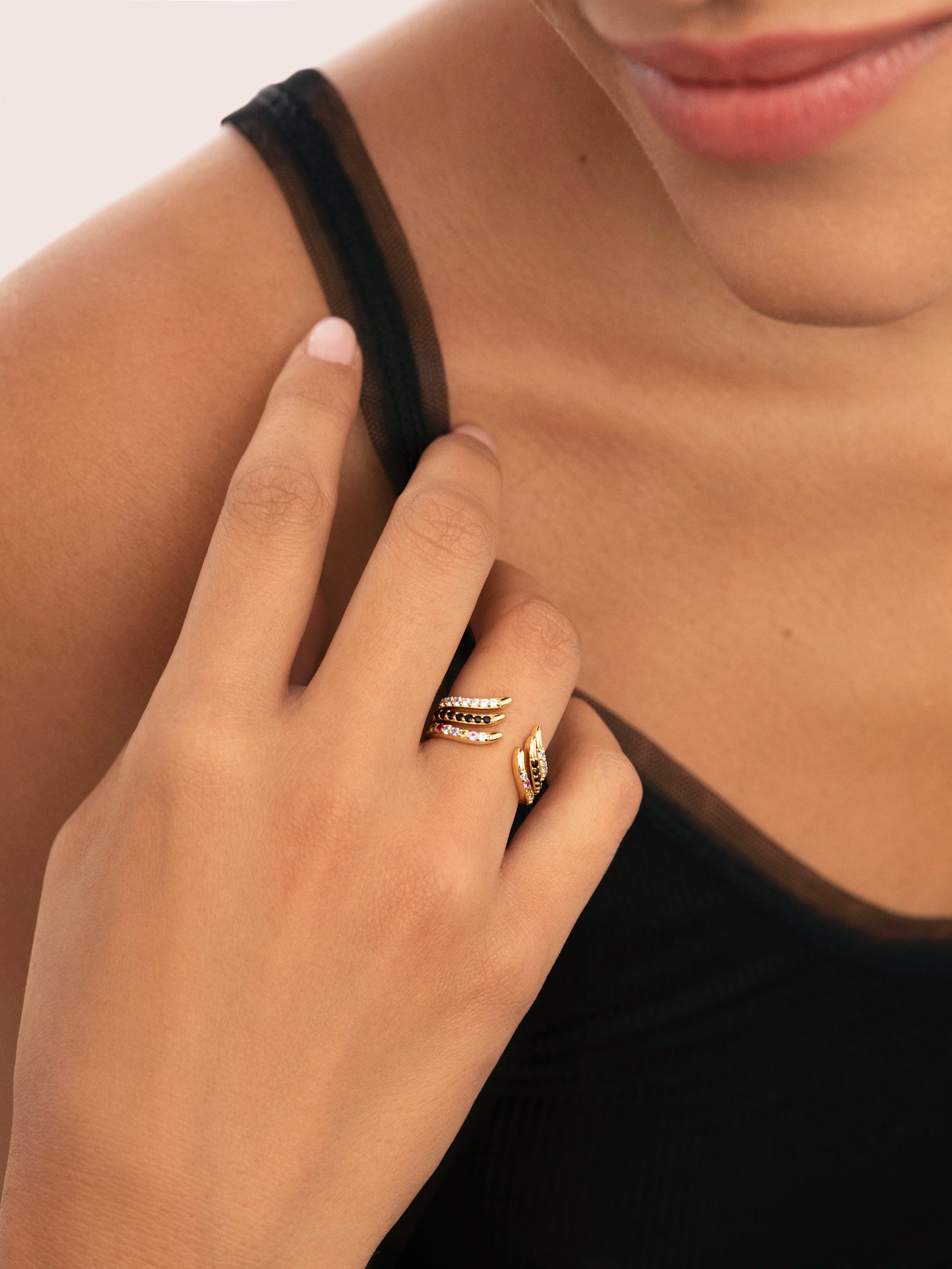 Anillo Peak Scarlett Spark Plata Baño Oro
