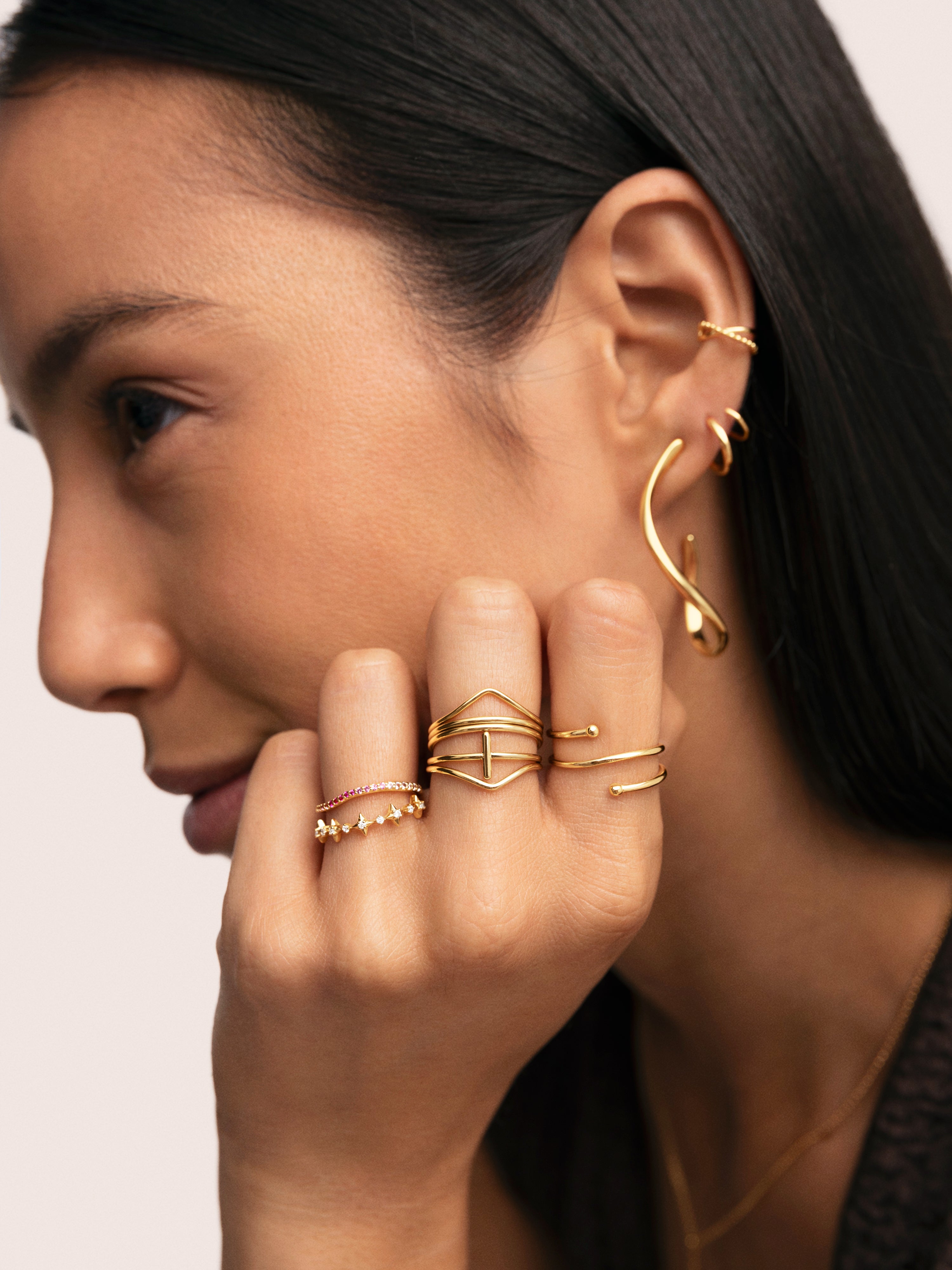 Nefertiti Pack 5 Stainless Steel Gold Rings