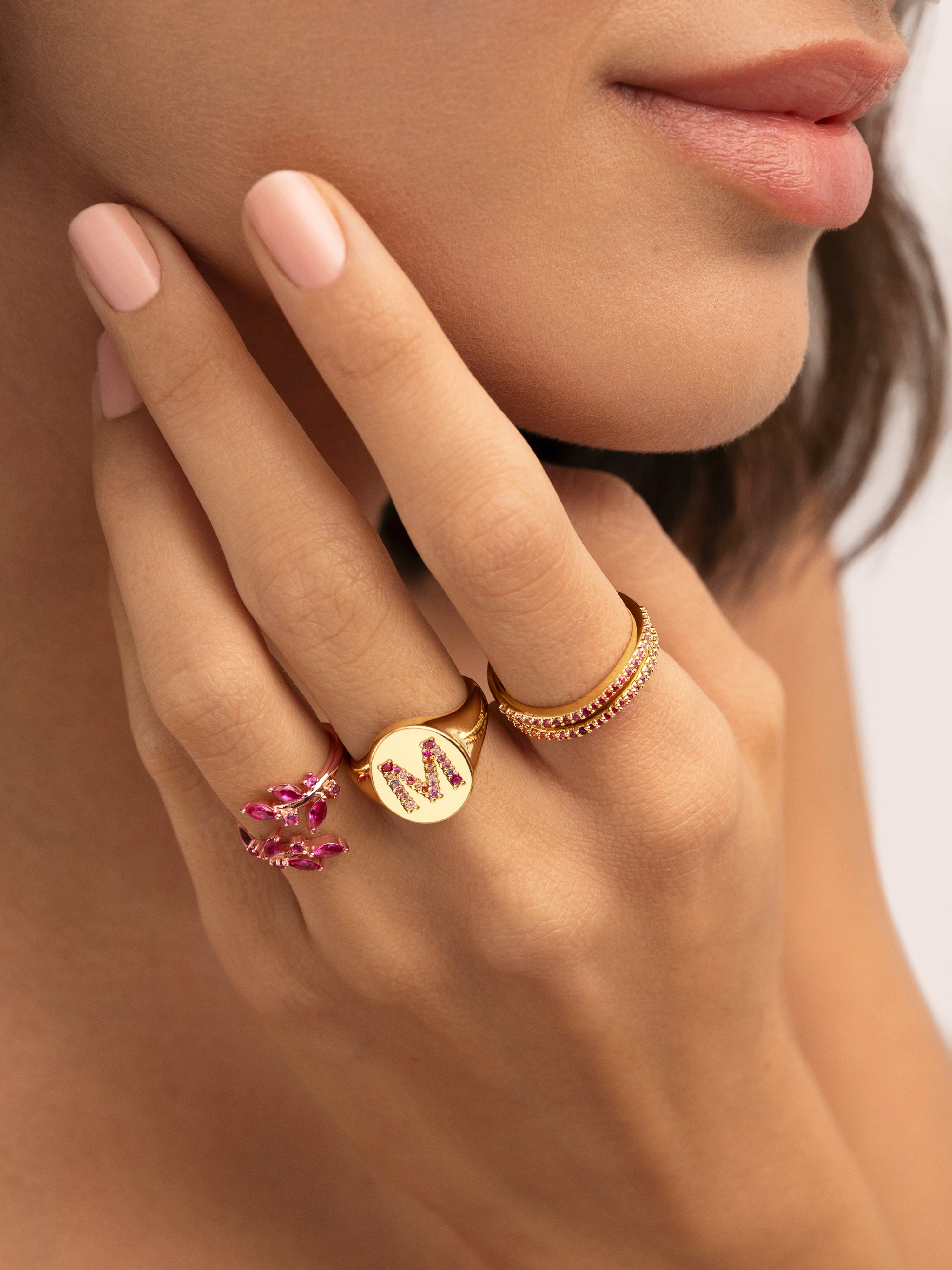 Anillo Fino Scarlett Rosa Baño Oro