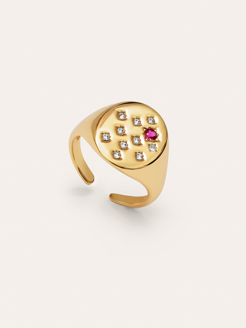Anillo Sello Rosa Baño Oro