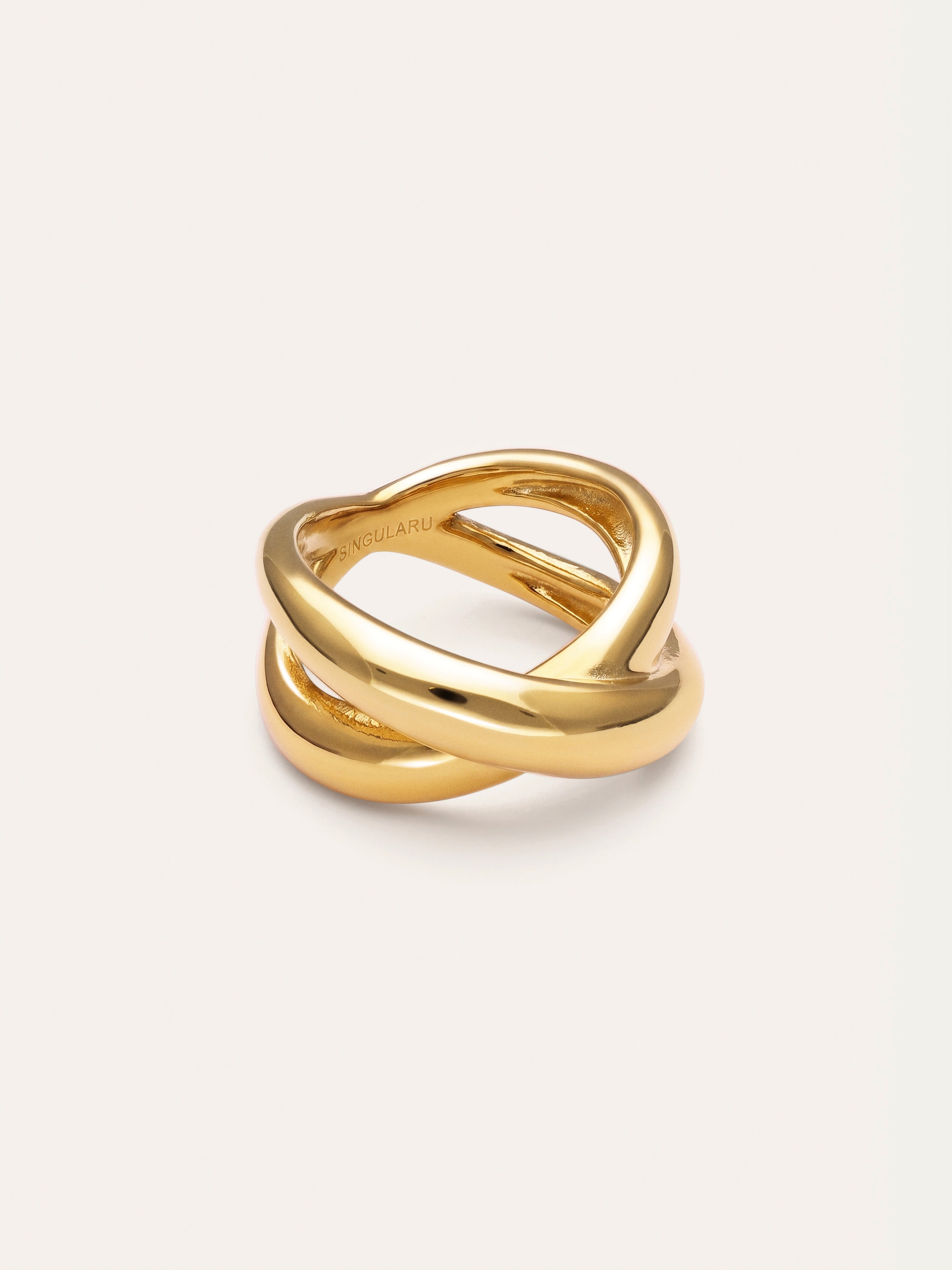 Anillo Single Cross Acero Baño Oro
