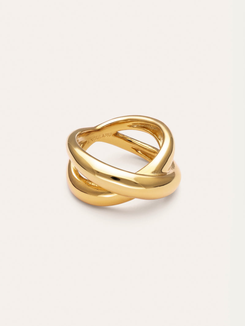 Anillo Single Cross Acero Baño Oro