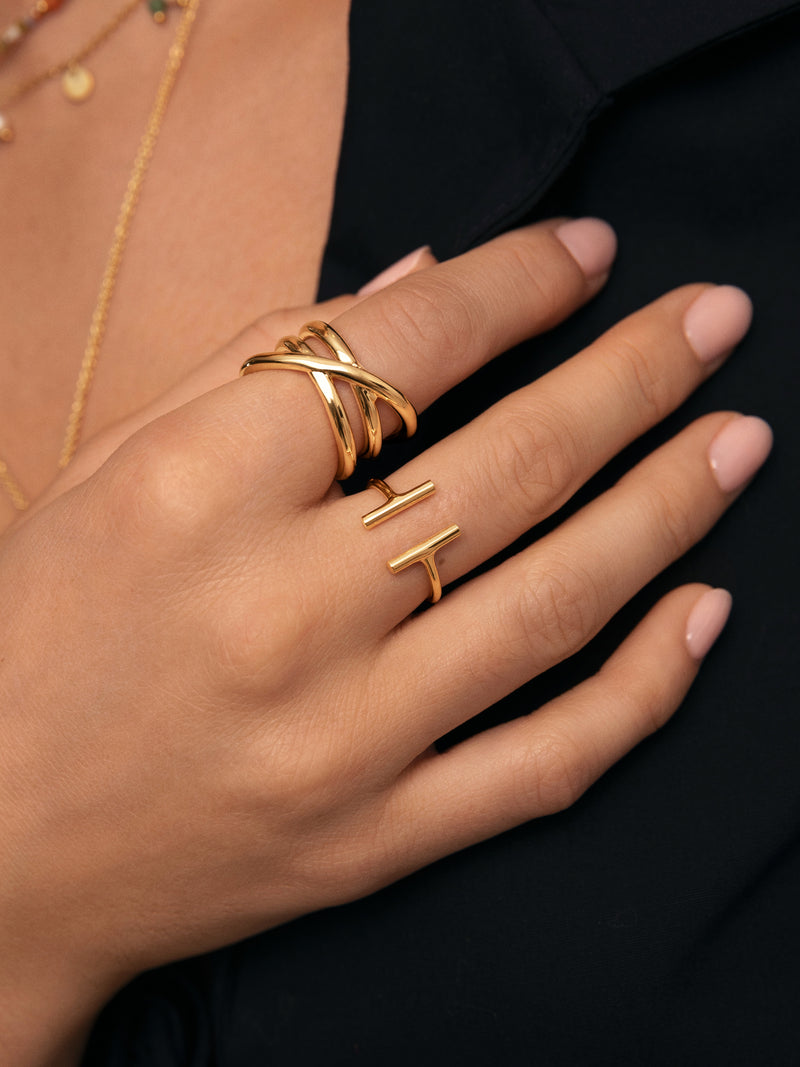 Anillo Trinity Acero Baño Oro