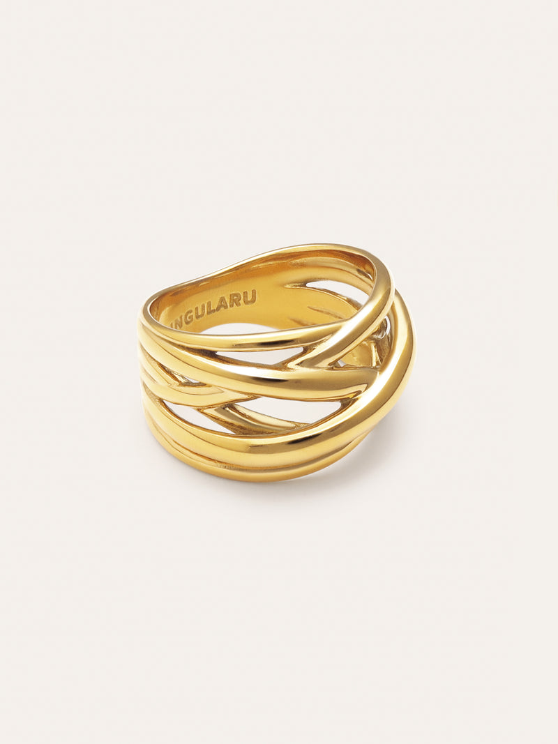 Triple Cross Stainless Steel Gold Ring 