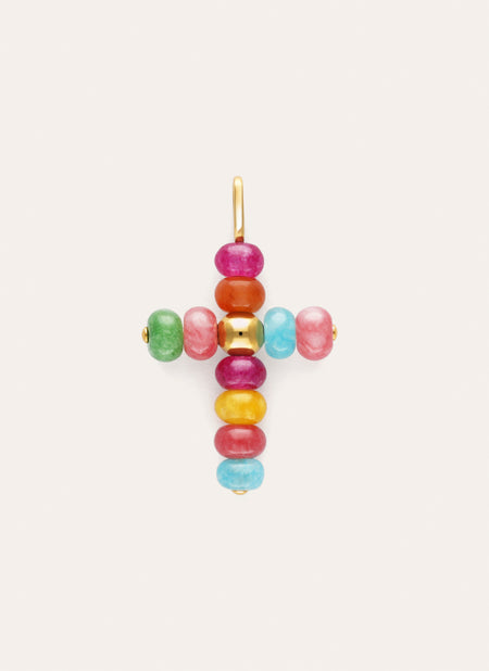 Cross Charm Color Stones Steel Gold Plated