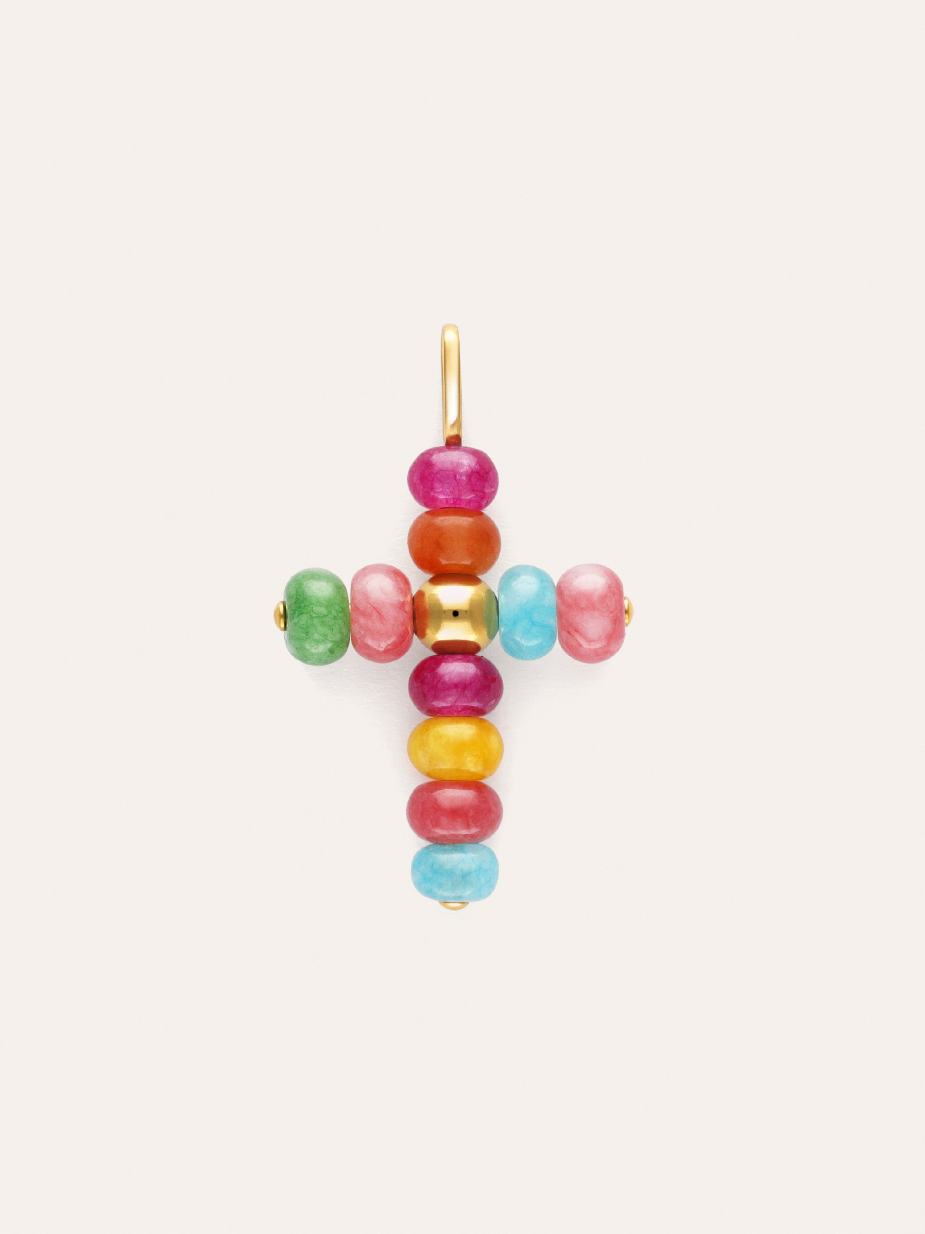 Charm Cruz Color Stones Acero Baño Oro