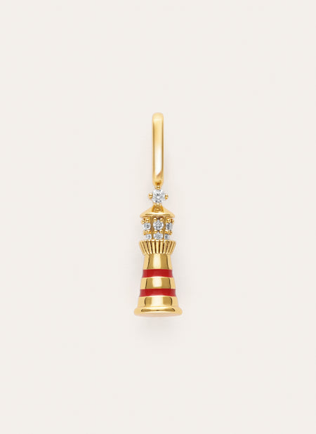 Charm Red Lighthouse Gold Plated
