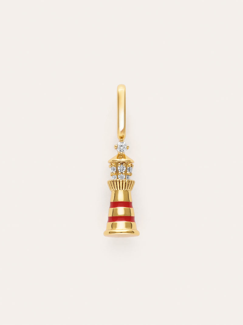 Charm Red Lighthouse Gold Plated