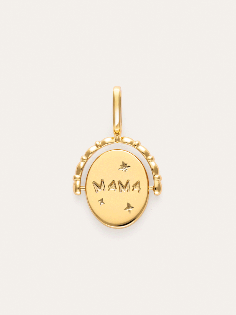 Charm Medallón Doble Mamá Lovely Heart Baño Oro