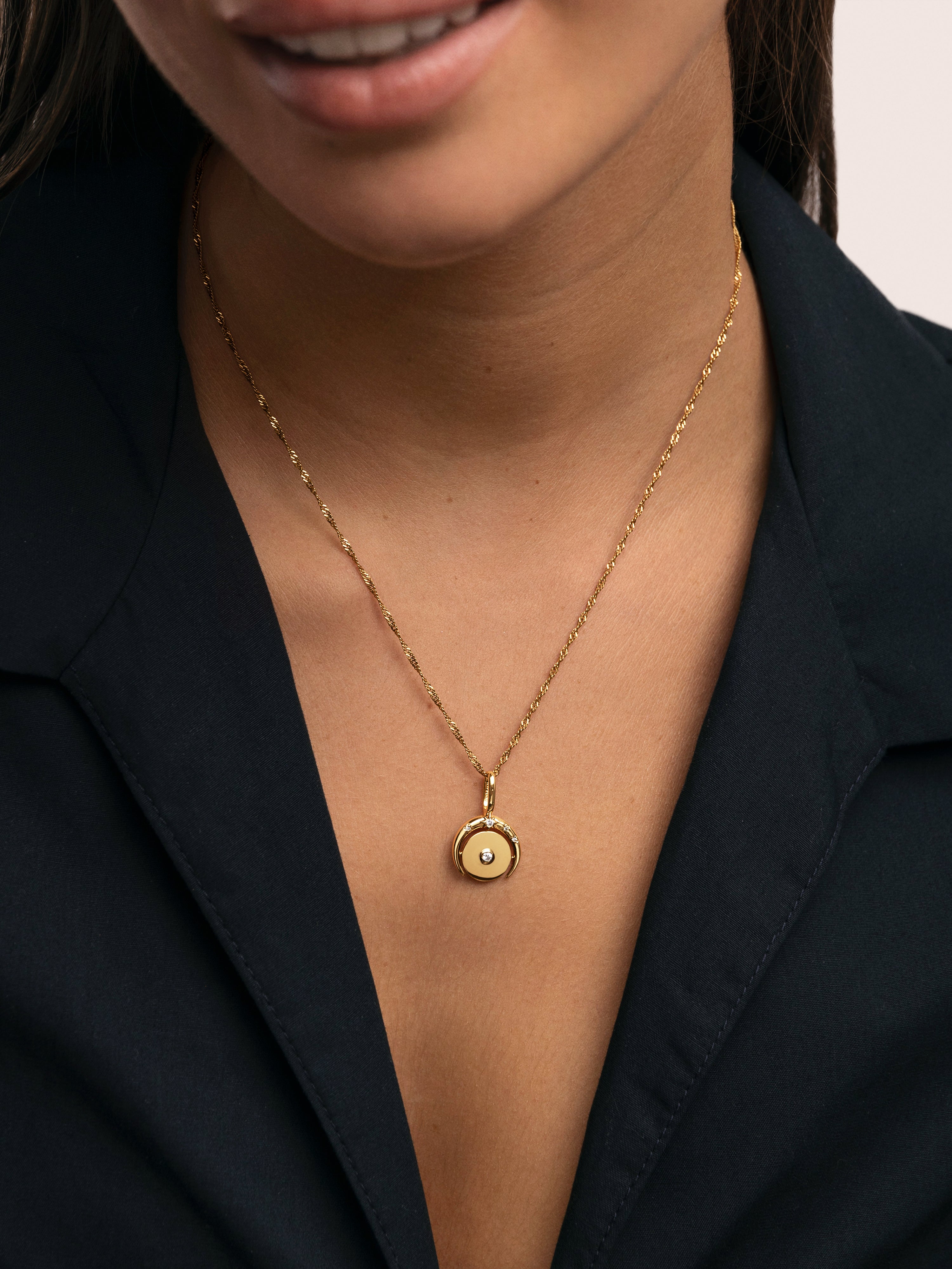 Medallion Moonset Gold Charm