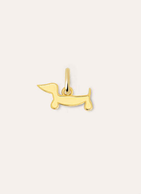 Mini Teckel Dog Enamel Yellow Gold Charm