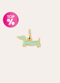Mini Teckel Dog Enamel Sky Gold Charm