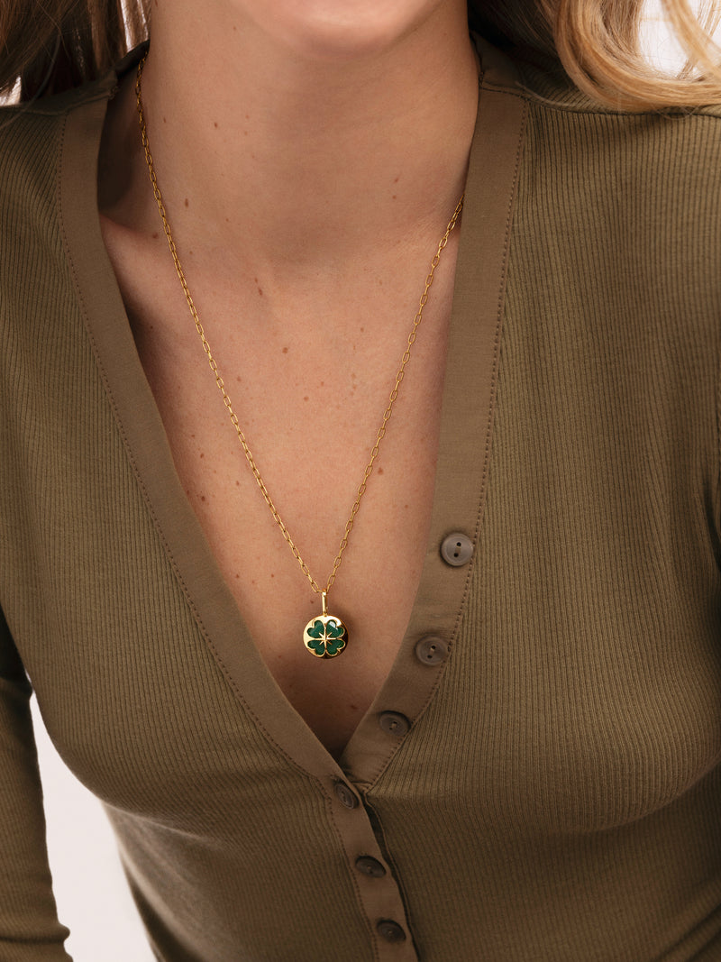 Clover Agata Stone Gold Charm