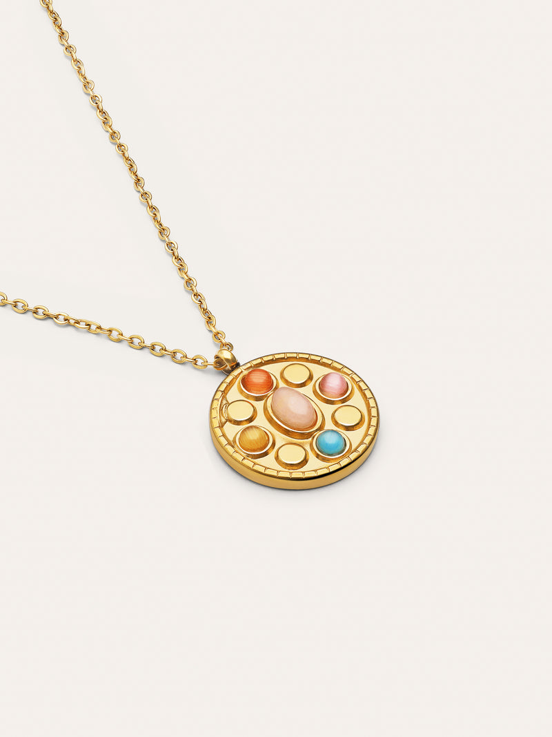 Collar Medallion Five Stones Acero Baño Oro