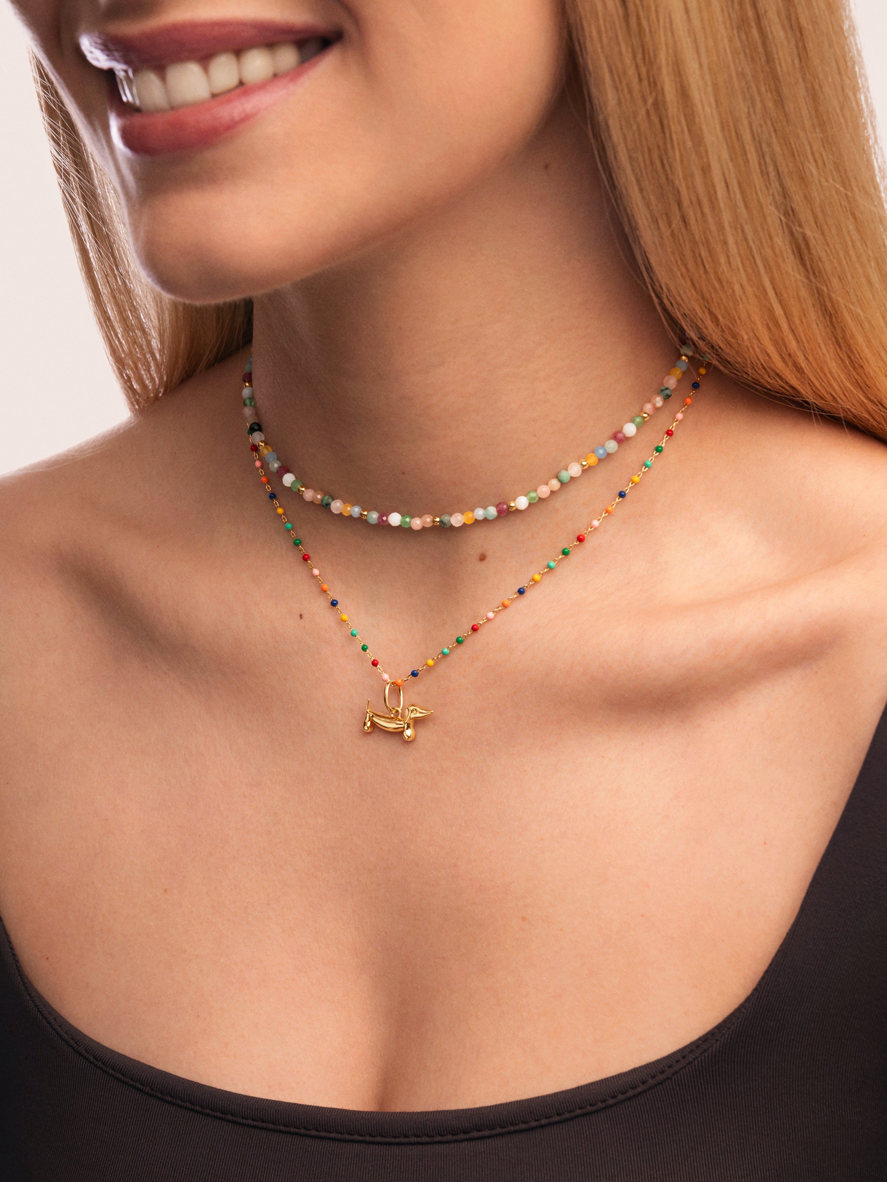 Collar Dots Colors Enamel Plata Baño Oro