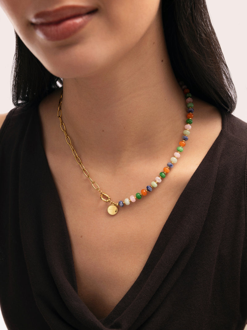 Alpine Chic Stones Necklace Stainless Steel 18kt Gold Plated