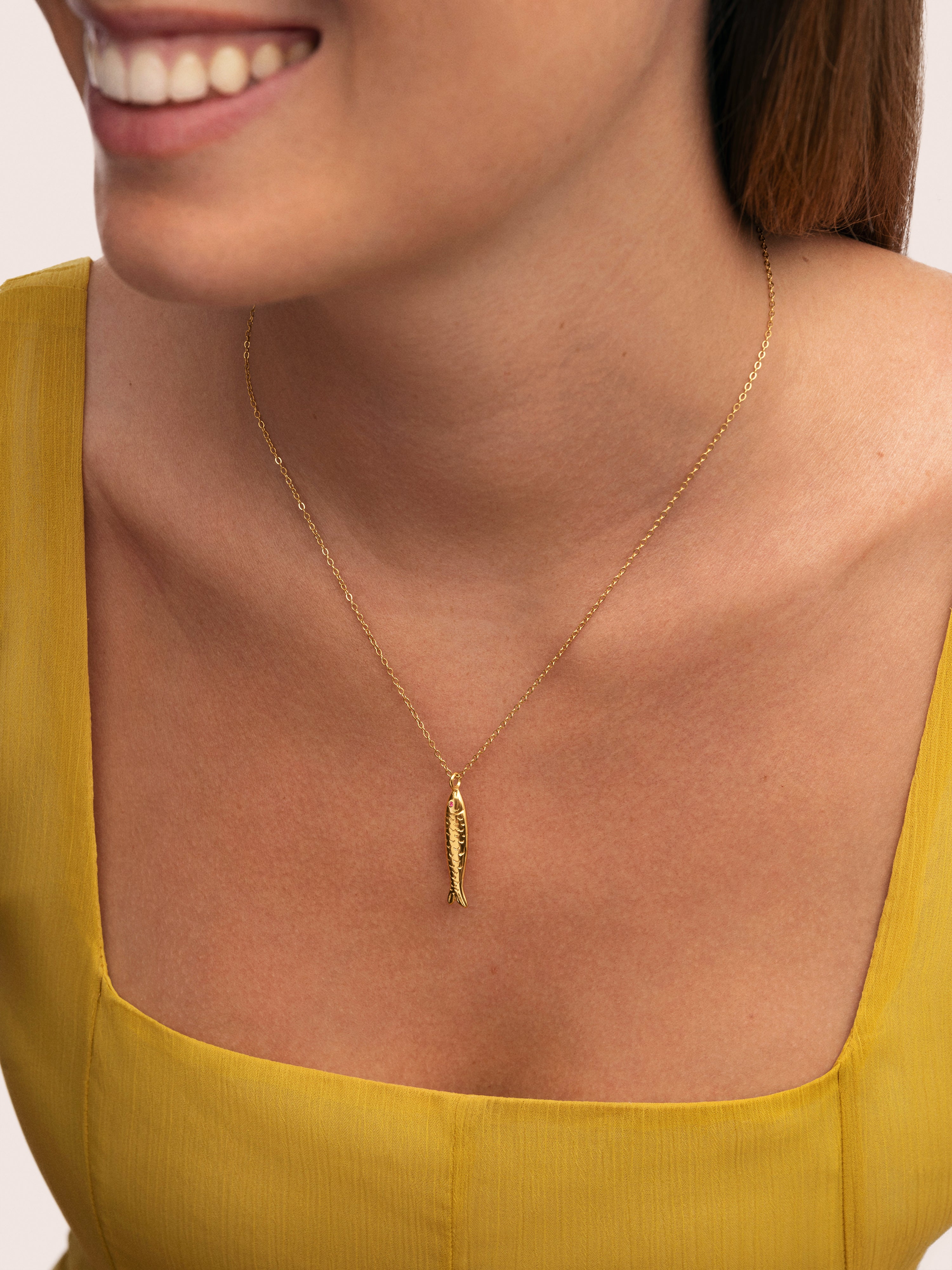 Aqua Fish Stainless Steel Gold Necklace