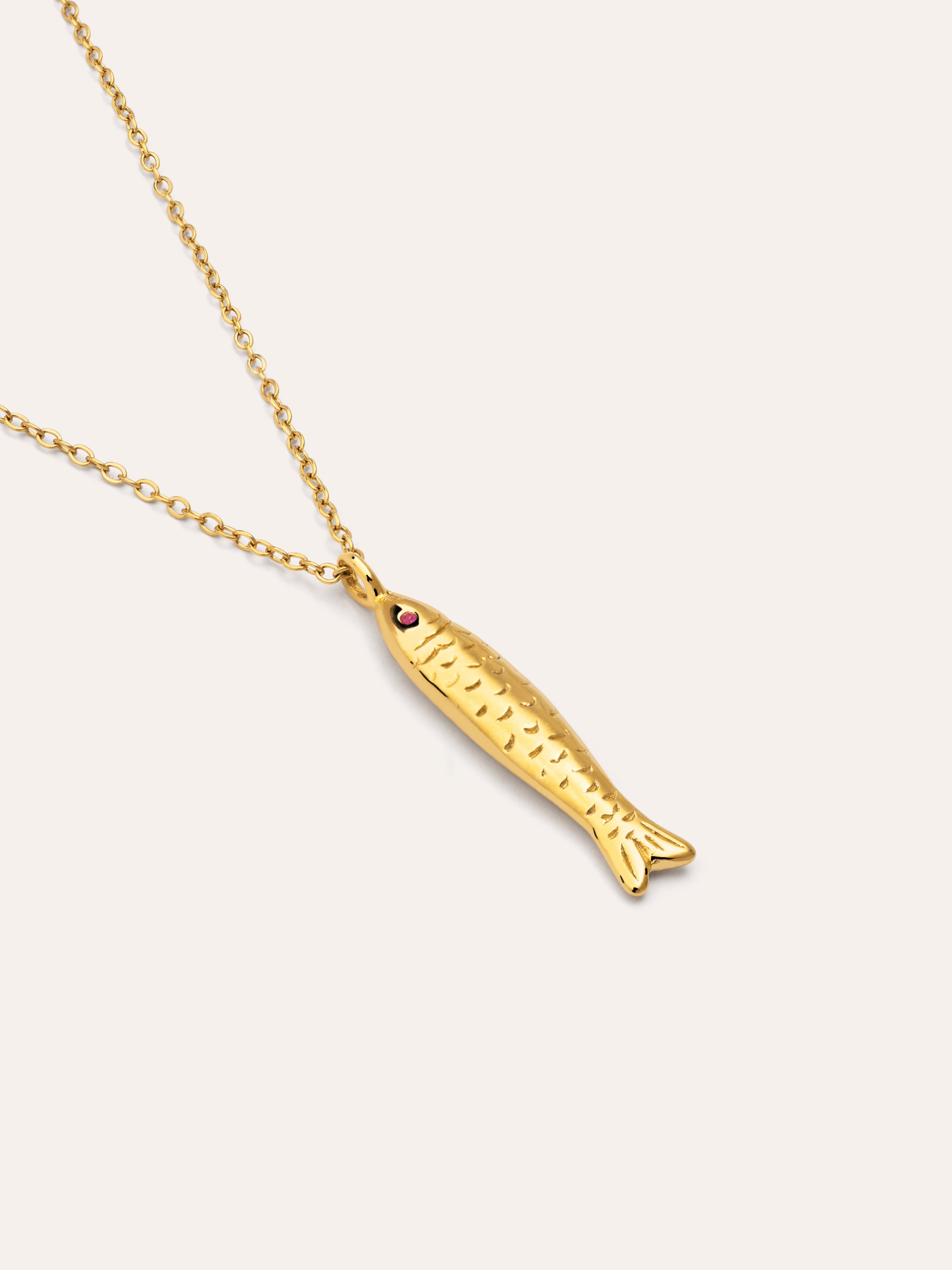 Aqua Fish Stainless Steel Gold Necklace