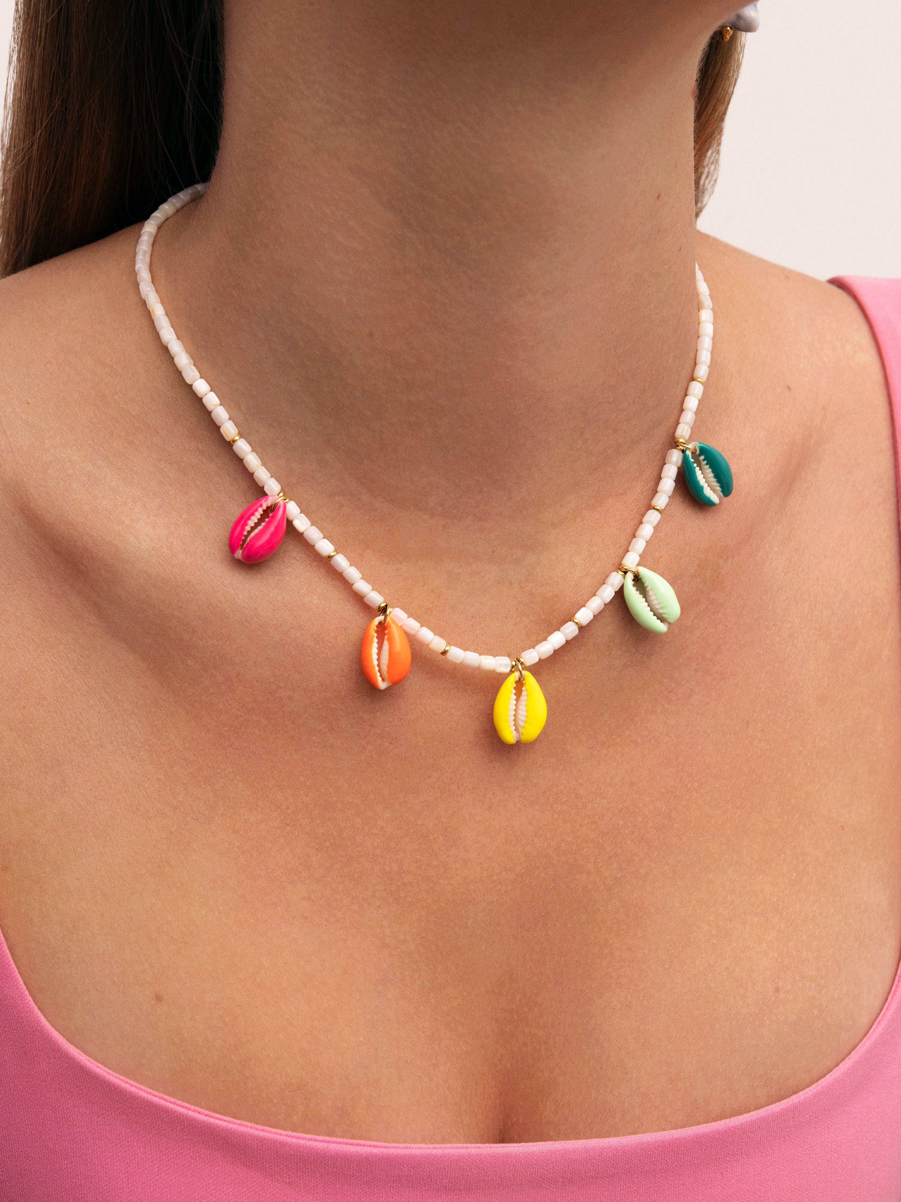 Boho Color Shells Stainless Steel Gold Necklace