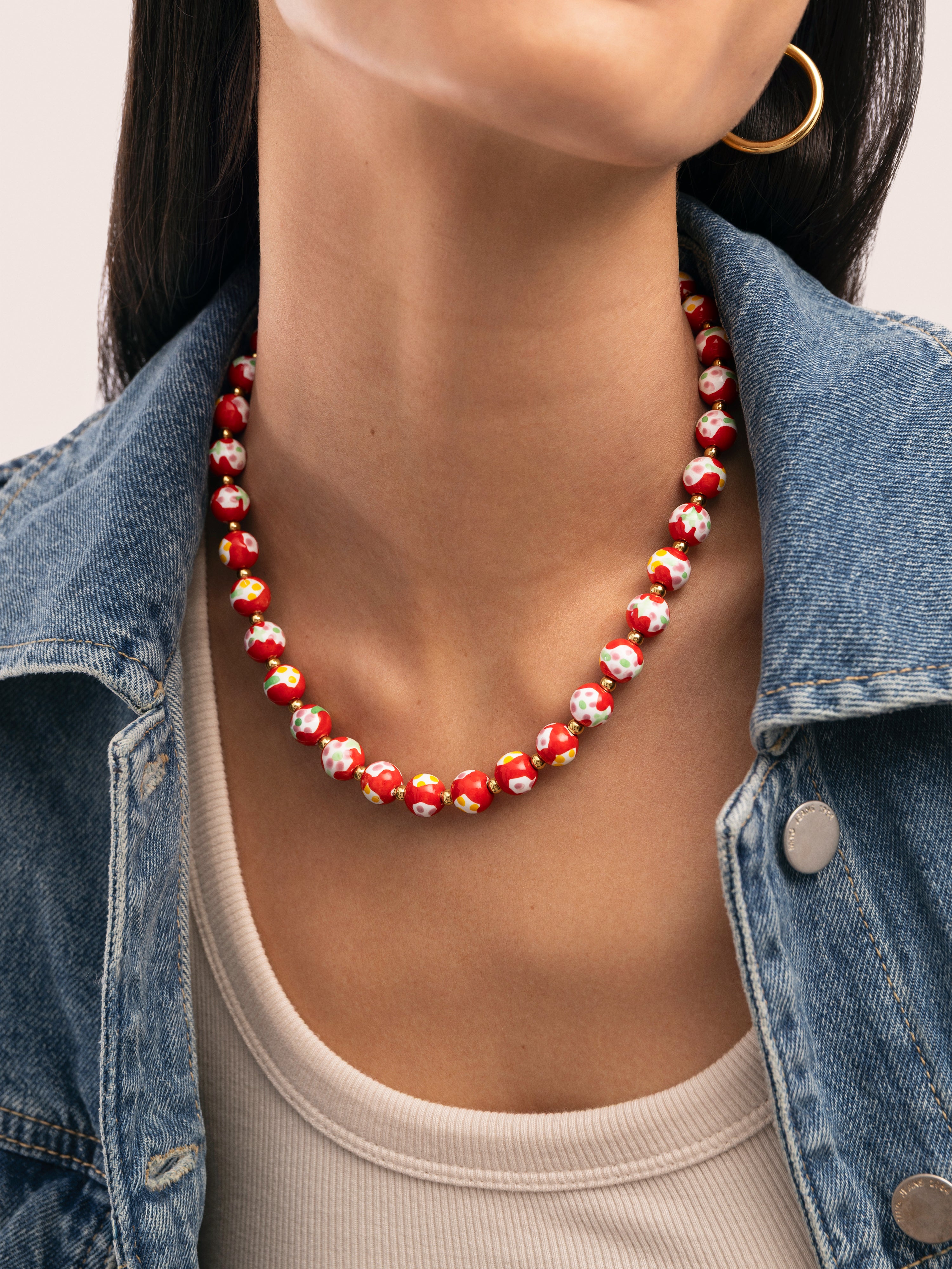 Collar Carmesí Acero Baño Oro