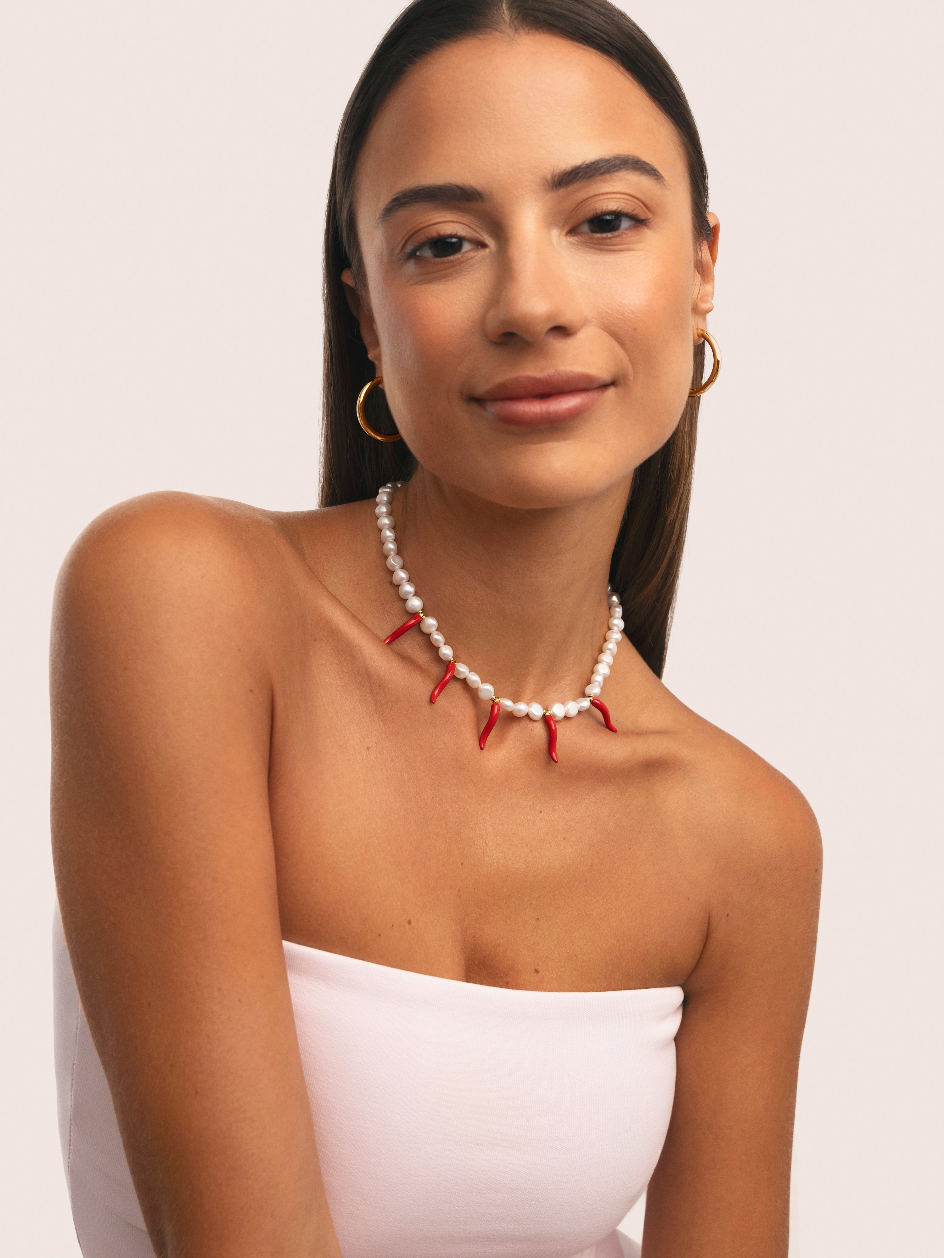 Chilli Pearl Stainless Steel Gold Necklace