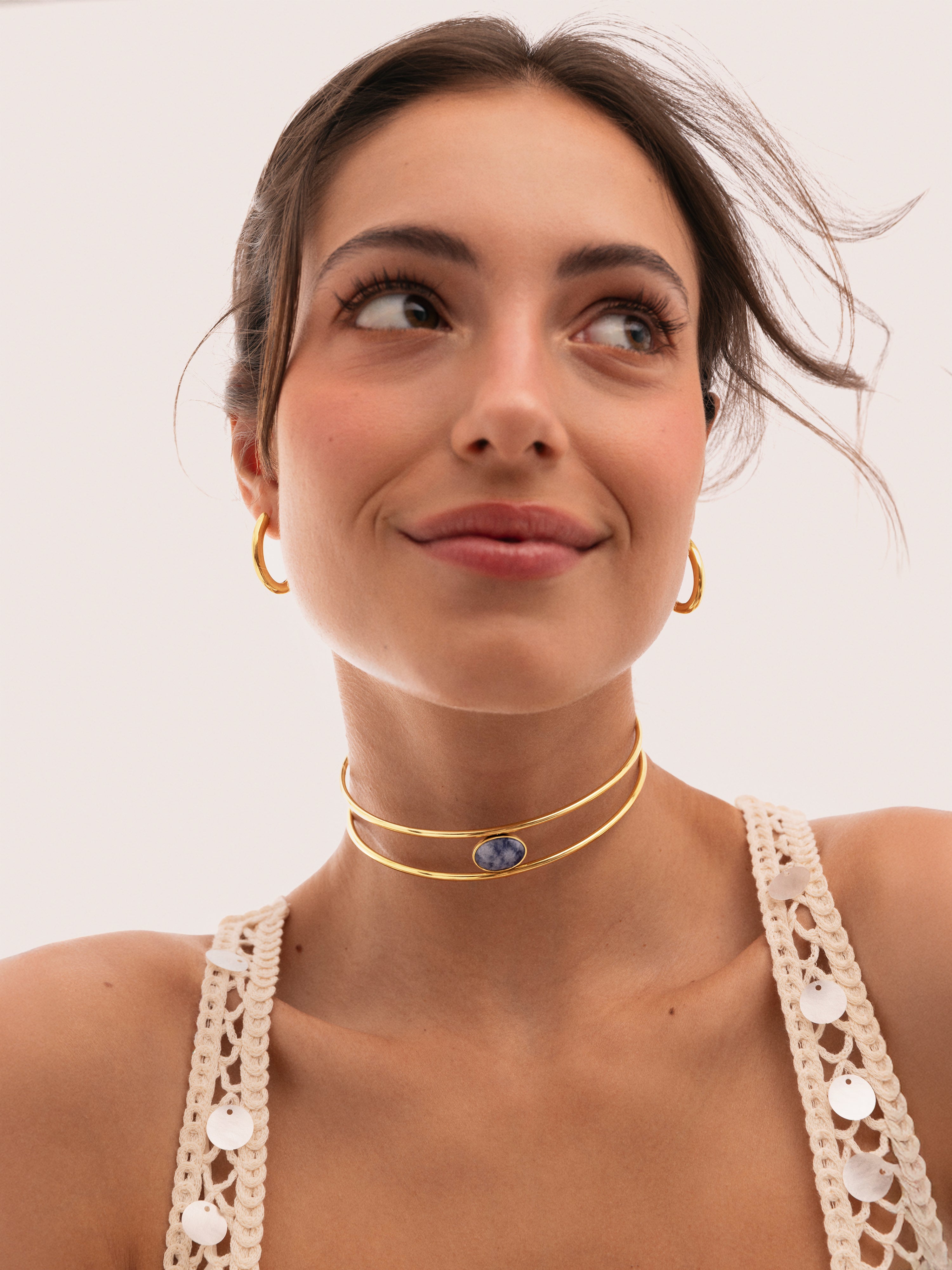 Choker Cianita Acero Baño Oro