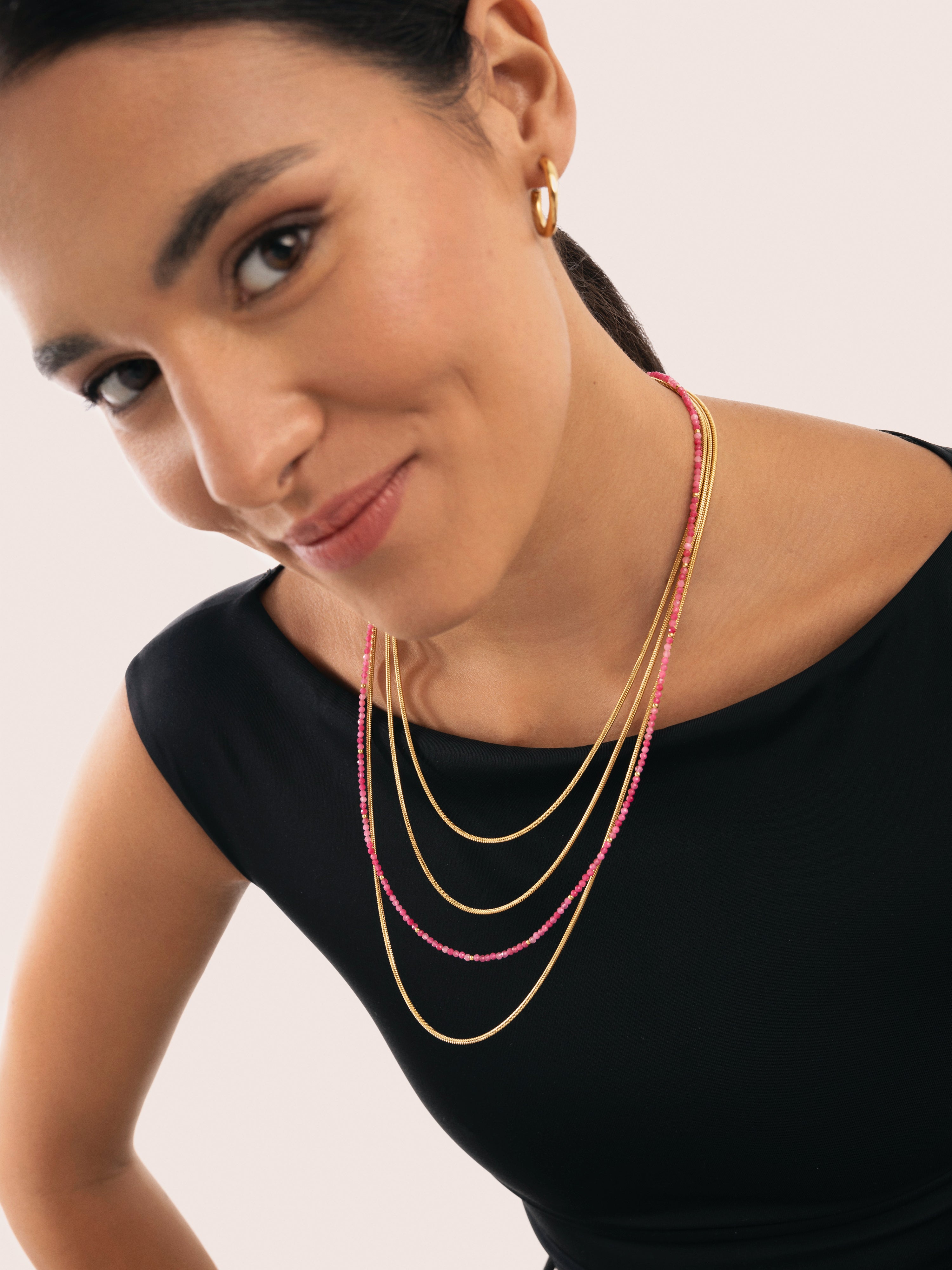 Cleopatra Pink Stainless Steel Gold Necklace
