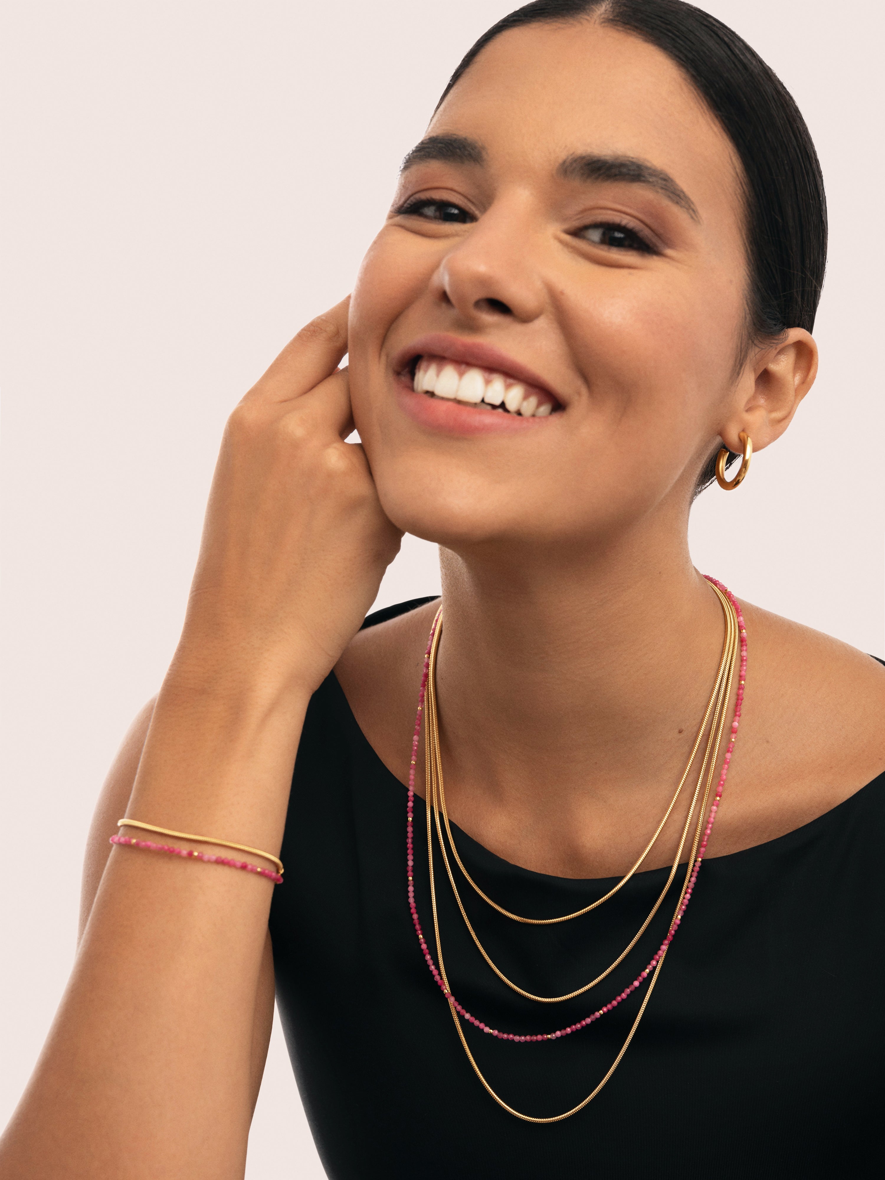 Cleopatra Pink Stainless Steel Gold Necklace