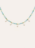 Collar Crystal Blue Pearls Acero Baño Oro