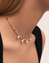 Crystal Pearls Stainless Steel Gold Necklace
