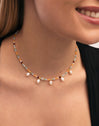 Crystal Pearls Stainless Steel Gold Necklace